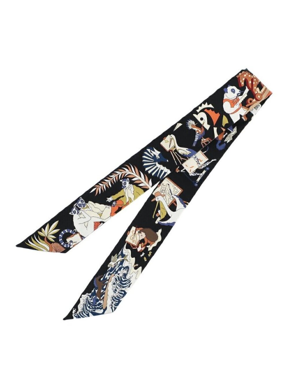 Hermes Twilly Academia Ipica Scarf Silk Black Noir Blanc Terracotta